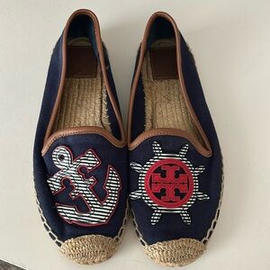 Tory Burch Maritime Espadrille Flat Slip On Navy Striped Anchor